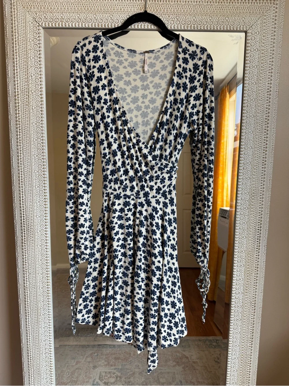 Free People Navy and White Floral Wrap Dress
